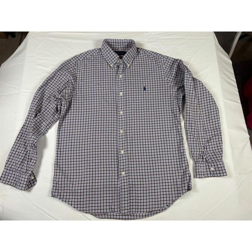Ralph Lauren Closet Essential Button Down Mens Blue Brown Long Sleeve SZā M